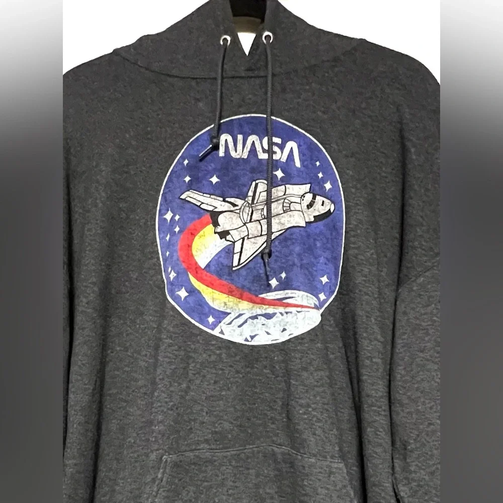 NASA Dark Gray Pullover Hoodie w/ Space Shuttle Graphic Science Cozy Winter